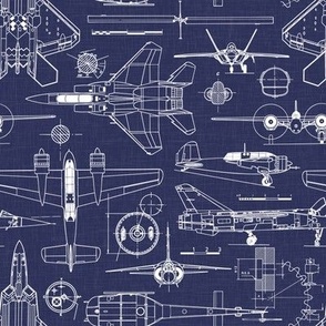 Small Scale / Aircraft Blueprint / Navy Linen Textured Background