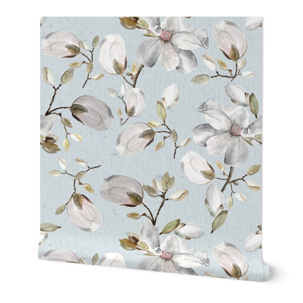 Large baby blue white florals / watercolor