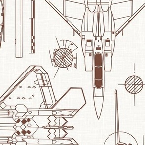 Large Scale / Rotated / Aircraft Blueprint / Off-White Linen Textured Background