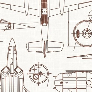 Large Scale / Aircraft Blueprint / Off-White Linen Textured Background