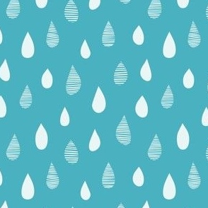 Rainy Day Hand-Drawn Falling Raindrops - Aqua Blue - Small Scale - Simple Weather Design for Fun Nature-Inspired Kids and Nursery Decor