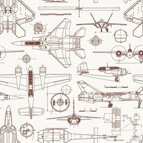 Small Scale / Aircraft Blueprint / Off-White Linen Textured Background