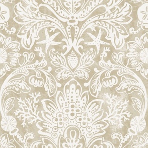 Beach House Damask with Shells in Beige