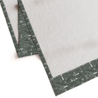 Small Scale / Aircraft Blueprint / Moss Green Linen Textured Background