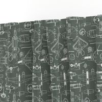 Small Scale / Aircraft Blueprint / Moss Green Linen Textured Background