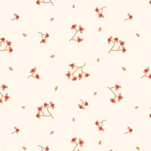 yellow & red bittersweet sprigs tossed on cream background - medium - sweet autumn floral