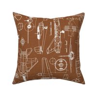 Large Scale / Rotated / Aircraft Blueprint / Rust Linen Textured Background