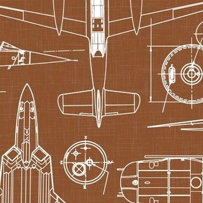 Large Scale / Aircraft Blueprint / Rust Linen Textured Background