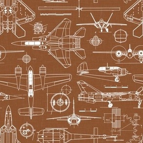 Small Scale / Aircraft Blueprint / Rust Linen Textured Background