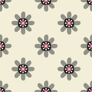 Spaced Atomic Blossoms // medium print // Smoky Spotlight Flowers on Pearl White