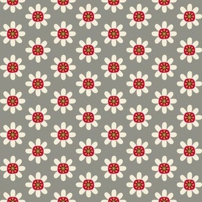 Atomic Blossoms // small print // Pearl White Retro Flowers on Smoky Spotlight