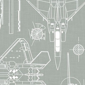Large Scale / Aircraft Blueprint / Sage Linen Textured Background