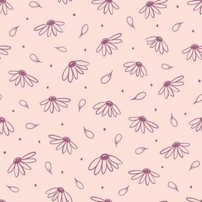 purple & pink echinacea coneflowers and petals - large - cute doodle botanical flowers