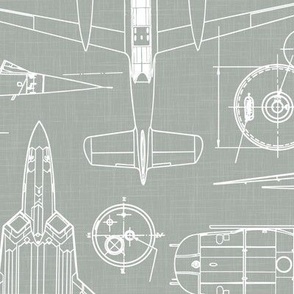 Large Scale / Aircraft Blueprint / Sage Linen Textured Background