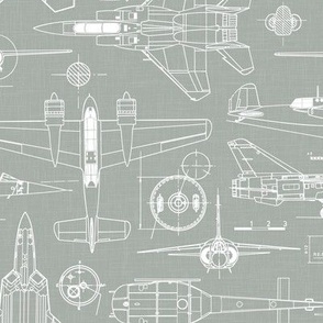Medium Scale / Aircraft Blueprint / Sage Linen Textured Background