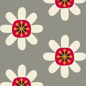 Atomic Blossoms // large print // Pearl White Retro Flowers on Smoky Spotlight