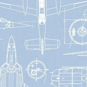 Large Scale / Aircraft Blueprint / Sky Linen Textured Background