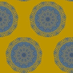 tribal nonagon mandala  - mustard blue 