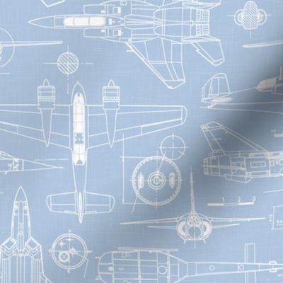 Medium Scale / Aircraft Blueprint / Sky Linen Textured Background