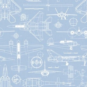 Small Scale / Aircraft Blueprint / Sky Linen Textured Background