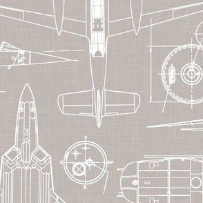 Large Scale / Aircraft Blueprint / Warm Grey Linen Textured Background