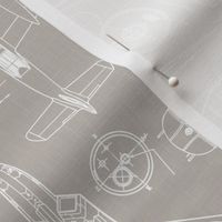 Medium Scale / Aircraft Blueprint / Warm Grey Linen Textured Background
