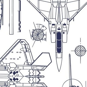 Large Scale / Spacecraft / Aircraft Blueprint / Navy on White Background