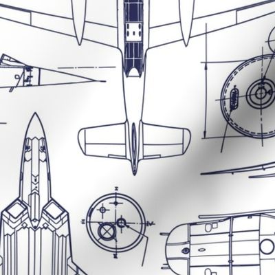 Large Scale / Aircraft Blueprint / Navy on White Background