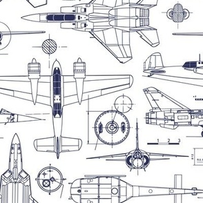 Medium Scale / Aircraft Blueprint / Navy on White Background