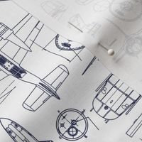 Small Scale / Aircraft Blueprint / Navy on White Background