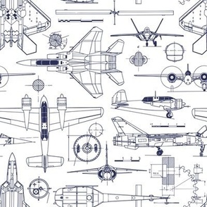 Small Scale / Aircraft Blueprint / Navy on White Background