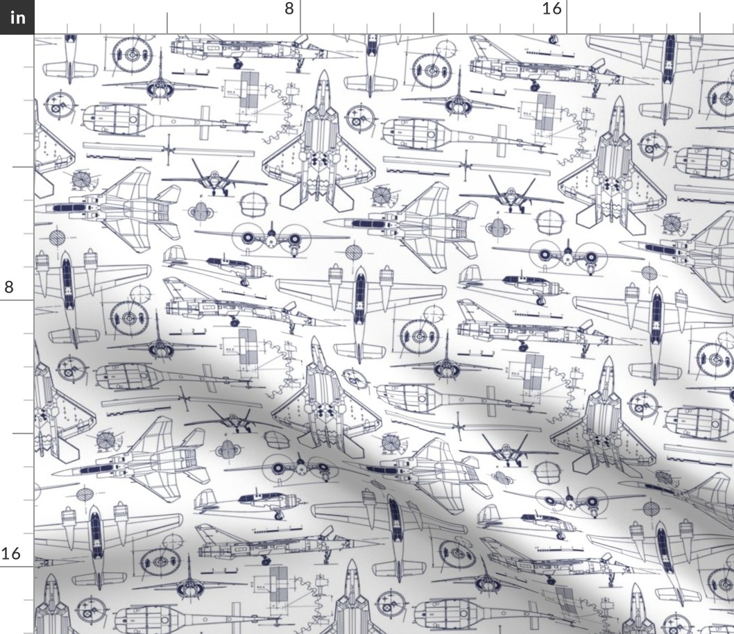 Small Scale / Aircraft Blueprint / Navy on White Background