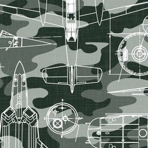 Large Scale / Aircraft Blueprint / Olive Khaki Sage Camouflage Linen Textured Background