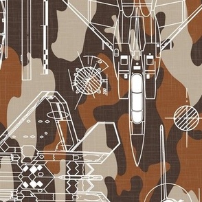 Large Scale / Rotated / Aircraft Blueprint / Rust Maroon Beige Camouflage Linen Textured Background