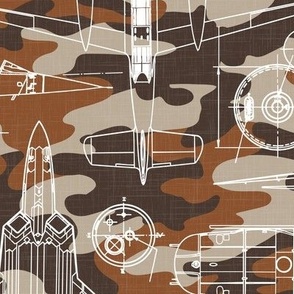 Large Scale / Aircraft Blueprint / Rust Maroon Beige Camouflage Linen Textured Background