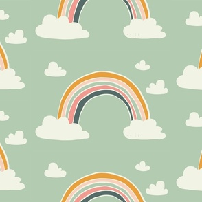 Cute Rainbows on green - medium scale