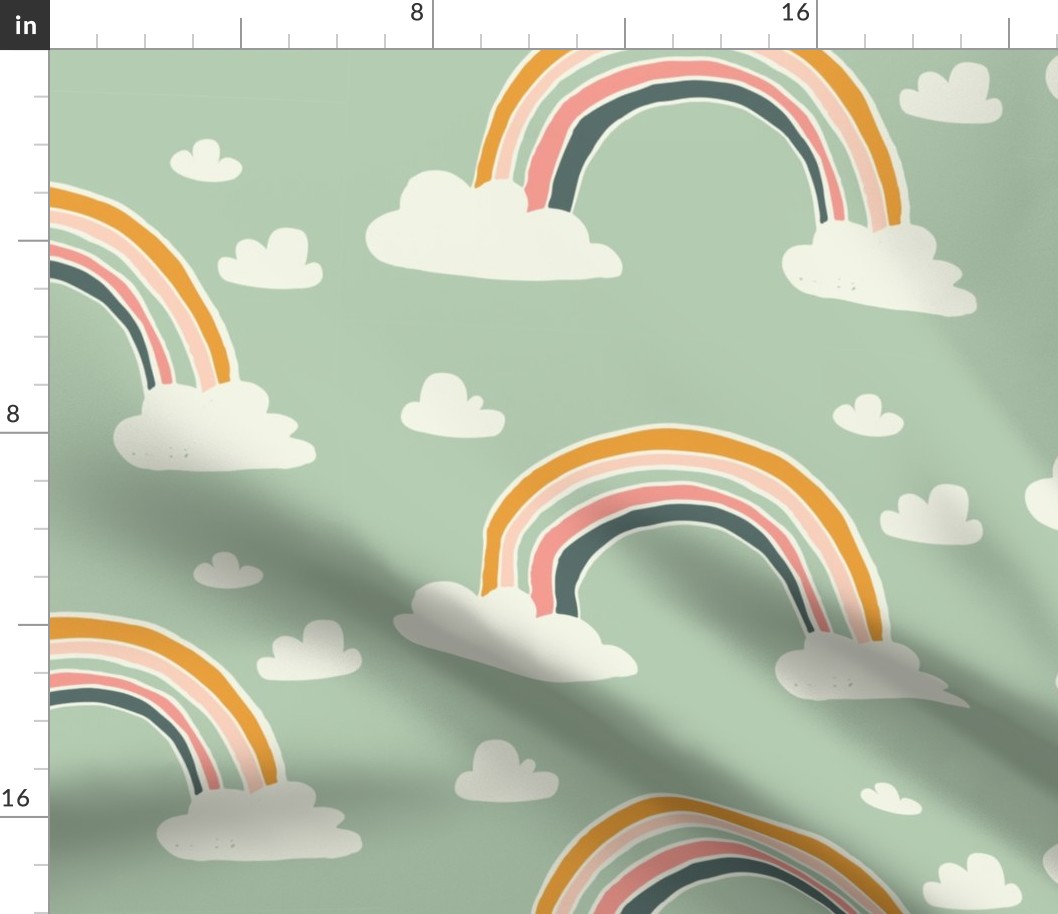Cute Rainbows on green - medium scale