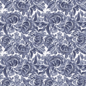 Medium - Peony Bliss Garden - Toile -  Blue Hues