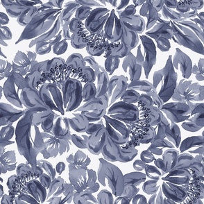 Large -  Peony Bliss Garden - Toile -  Blue Hues