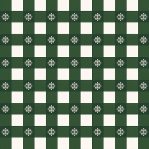 Gingham Checked Pattern cottagecore xmas green with snowflake 