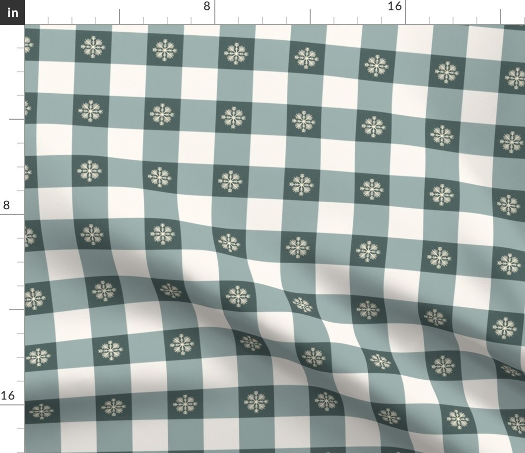 Gingham Checked Pattern cottagecore xmas iceblue with snowflake 