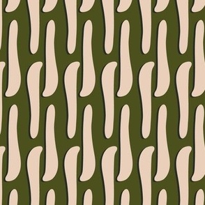 411 - Large scale dark forest green and pale cool yellow organic s curve stacked linear shapes for retro wallpaper, home décor,  curtains, bed sheets,  apparel,  table cloths and napkins