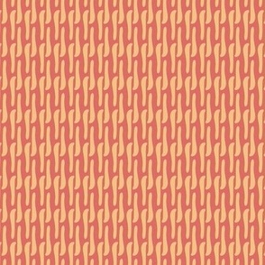 411 - Small scale organic s curve pretty coral and soft mustard yellow stacked linear two-directional shapes for retro kids and children's apparel, home décor,  bag making, patchwork and quilting