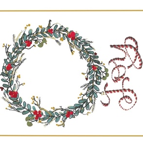 Hand-drawn Christmas-Wreath Panel 21x18