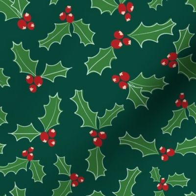 Christmas Holly and Berries Red Green