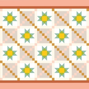 Ohio Star and 6 Grid Chain -Quilt Blocks - Cheater Quilt Whole cloth