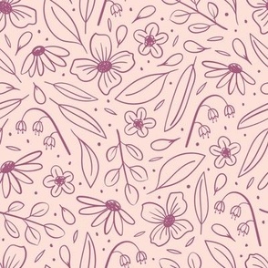 pink & purple summer flowers with echinacea & lily of the valley - large - maximalist doodle