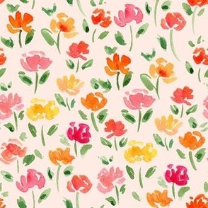 bloomcore flower fields in pink, yellow and orange, watercolor poppies and tulips / small / pale pink spring floral
