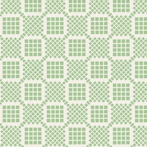 Soft Willow Green Lattice Check Pattern - Gentle Country Cottage Design
