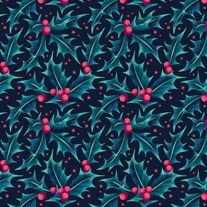 Christmas Holly - Dark Navy - SMALL